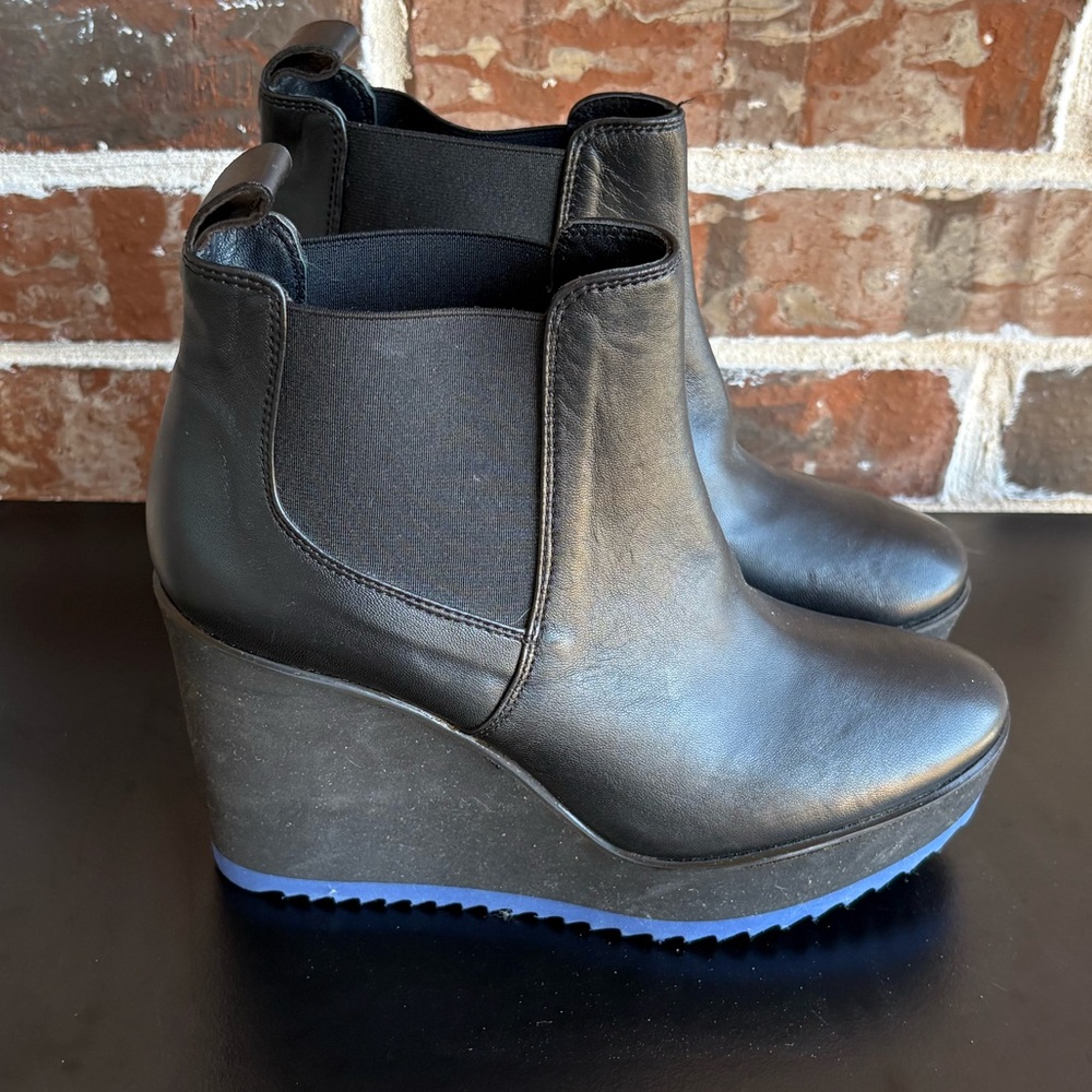 Frankie Segal Black Leather Wedge Pull on Ankle Boots EU Size 37 Made in Italy